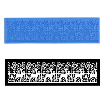 Image of Christmas Pattern Silicone Baking Mat Cake Lace Mould Frame Fondant Molds Decor Tools DIY (Reindeer)