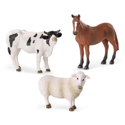 Image of Terra by Battat Farm Animal Figurines Set of 3 (Sheep, Bull &amp; Horse) Toy Animals for Pretend Play Kids years + AN2839Z