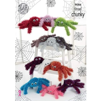 Image of King Cole 9086 Knitting Pattern Halloween Tinsel Spiders in Chunky