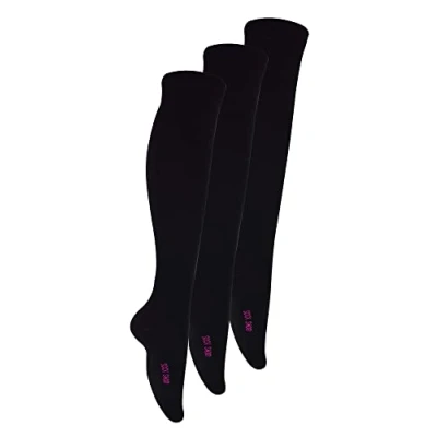 Image of 3 Pair Multipack Girls Knee High Bamboo Socks Sock Snob Plain Long School for Kids (12 3, Black)