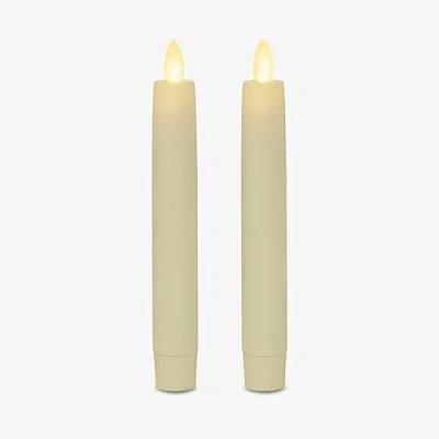 Image of Luminara Set of 2 Moving Flame LED Tapers (1x6 inch), Flameless Candle, Flat Top, Smooth Real Wax, Unscented (Ivory)