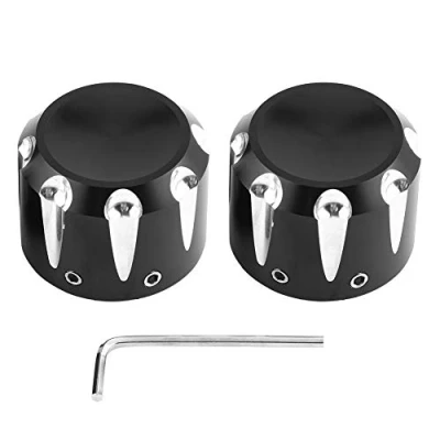 Image of 2pcs Motorcycle Front Axle Nut Caps, Black CNC Aluminum Skull Bolt Cover Caps for Har ley Davidson 2007 2018(Black)