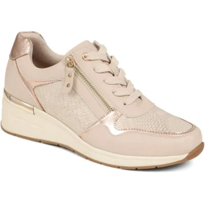 Image of Metallic Accent Wedge Trainers Beige Size 8