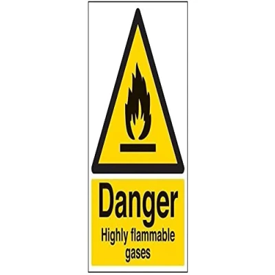 Image of V Safety Danger, Highly Flammable Gases Warning Sign 300mm x 400mm 1mm Rigid Plastic
