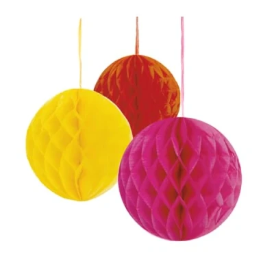 Image of Talking Tables Pack of 3 Paper Honeycomb Balls in Orange, Yellow and Pink Rainbow Party Decorations for Pride, Birthday, Festival, Wedding, RAINHONEYCOMB