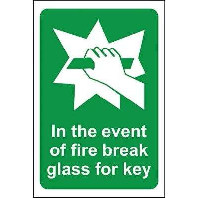 Image of In the event of fire break glass for key Safety sign 1.2mm Rigid plastic 150mm x 100mm