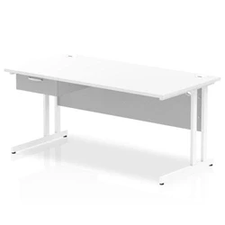 Image of Impulse 1600x800 Desk White Top Cantilever 1x1 Drawer Fixed Ped