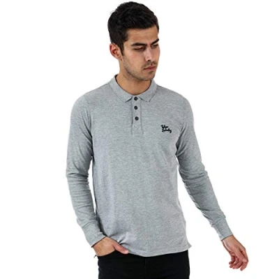 Image of Tokyo Laundry Cosenza Long Sleeve Pique Cotton Polo Shirt Light Grey Marl S