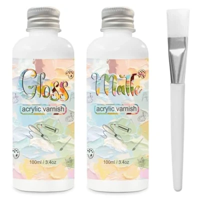 Image of Gloss Varnish for Acrylic Painting, 2 x 100ml Varnish, Paint Sealer Keeps Paintings from Yellowing, Cracking, and Dust, Maintains Permanent Color (Gloss+Matte)