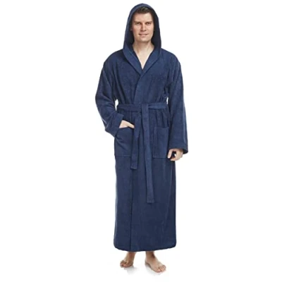 Image of Arus Men&#039;s bathrobe with hood, extra long, 100% cotton terry, man&#039;s size: L unisex XL Navy Marine