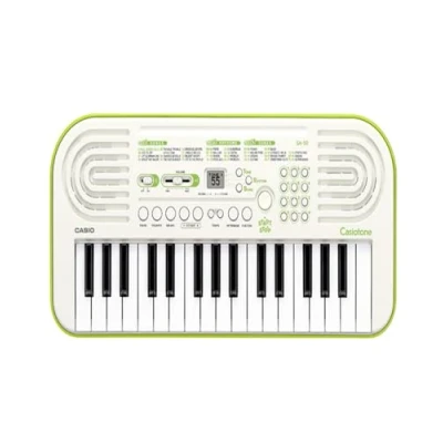 Image of Casio SA 50 32 Mini Keys Keyboard in White and Green Rhythm Warriors animated online lessons