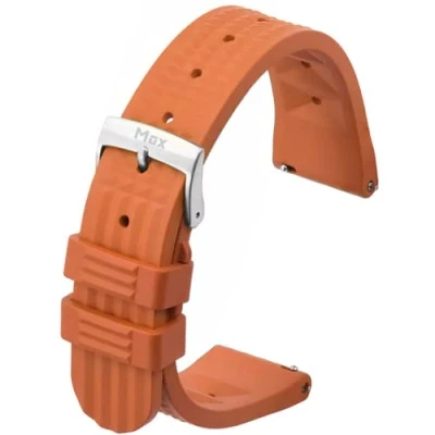 Image of Max Quick Release FKM Rubber Divers Watch Strap Replacement Band Waffle Style Fluororubber (20mm, Orange)