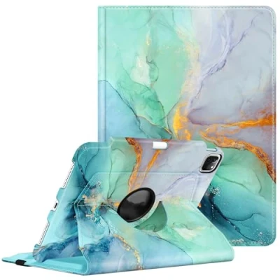 Image of FINTIE Rotating Case Compatible with iPad Pro 11 inch (2022/2021/2020/2018, 4th/3rd/2nd/1st Generation) 360 Degree Swiveling Stand Cover w/Pencil Holder, Auto Wake/Sleep, Emerald Marble