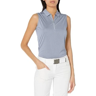 Image of Callaway Women&#039;s Quarter Zip Heather Sleeveless Golf Apparel Polo Shirt, with Moisture Wicking Fabric and Sun Protection, Blue Indigo Htr, XS