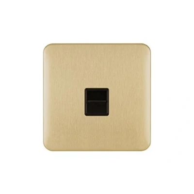 Image of Schneider Electric Lisse Screwless Deco Single Telephone Socket, Secondary, 240V, GGBL7062BSB, Satin Brass with Black Insert