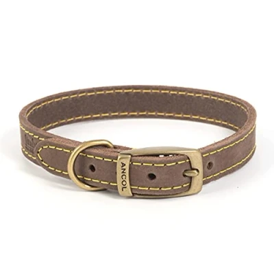 Image of Ancol Timberwolf Leather Collar Sable Size 3, To Fit Neck 28 36 cm, Width 1.6 cm