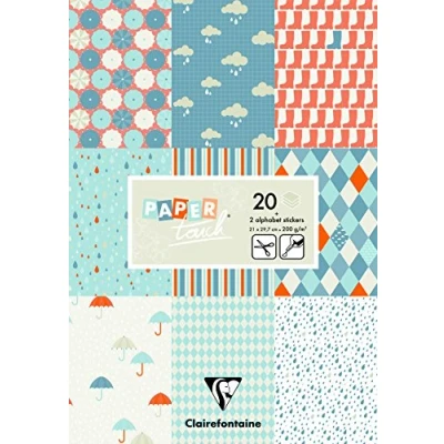 Image of Clairefontaine Ref 95240C PaperTouch Paper Pad (20 Sheets of Paper) A4 (210 x 297mm) in Size, 200gsm Paper, 10 Patterns Included, 2 Boards Labels Rain