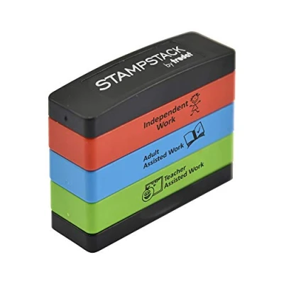 Image of Trodat 3 in 1 School Stamp for Parent Teacher Feedback Assisted or Independent Work Version 2,Multi colour,Small