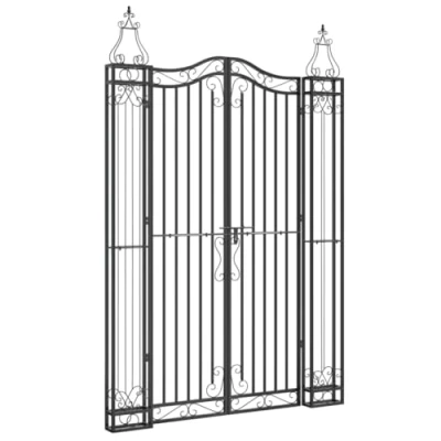 Image of vidaXL Ornamental Garden Gate in Black Wrought Iron Outdoor Entryway with Lockable System, Elegant Post Design