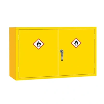 Image of Dangerous Substance Wall COSHH Cabinet Flammable Chemical Storage 1 Shelf Hi Vis Yellow 480mm High x 915mm Wide 457mm Deep (20 Litre)