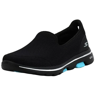 Image of Skechers Women&#039;s GO Walk 5 15901 Sneaker, Black/Aqua, 9.5 M US