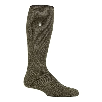 Image of Heat Holders Mens Long Leg Outdoor Merino Wool Thermal Socks with Reinforced Heel and Toe for Winter Khaki Green Size UK 6 11