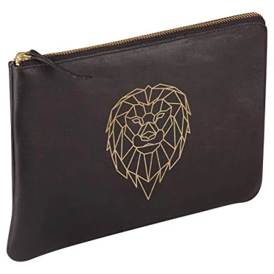 Image of Clairefontaine Ref 410186C Black Forest Leather Universal Pouch 27 x 9cm, Made From Genuine Lambskin Leather, Metal Zip With Puller Lion