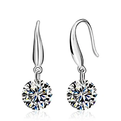 Image of Crystalline Azuria Women 18ct White Gold Plated Round Crystals Dangle Hook Earrings