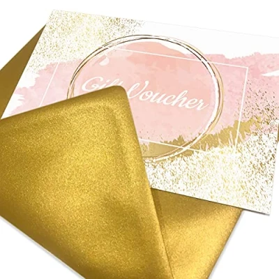 Image of Gift Vouchers with Envelopes, Pink and Gold Blank Certificate Cards, A6 Size ideal for Businesses, Beauty Salons, Wedding, Restaurant, Christmas, Birthday (20 Pack)