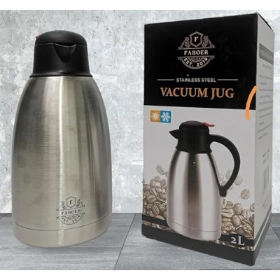Image of Faboer 2 Litre Insulated Vacuum Jug Stainless Steel Coffee Tea Carafe Double Walled Hot &amp; Cold Drinks Pot (2 Litre)