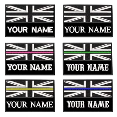 Image of Custom Tactical Military Name Patch, Personalized Embroidery Number tag, British Flag Fastener Hook &amp; Loop Patch for Multiple Clothing Bags Vest Jackets Work Shirts