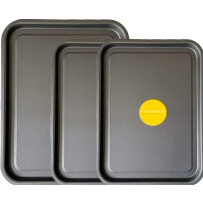Image of 3 Pack Essentials 38cm &amp; 35cm Baking Tray Set Tray/Pan, Non Stick, Multi Oven Trays Dishwasher Safe and Easy Clean by KITCHENEUR®