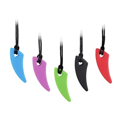 Image of Silicone Chewing Teether Necklace, Chewelry Pendant for Adult &amp; Small Baby to Wear, Soft Sensory Nursing Tools Autism, ADHD, and Teething Kids （5 Pack, Spike Shape）