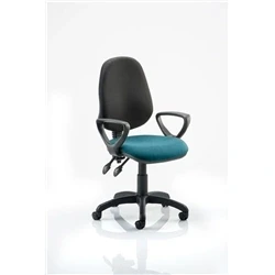 Image of Eclipse Plus II Lever Task Operator Chair Black Back Bespoke Seat with Loop Arms In Maringa Teal