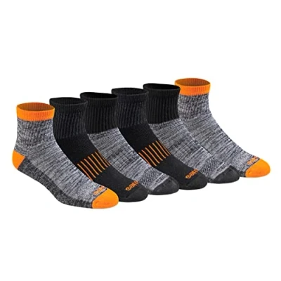 Image of Dickies Men&#039;s Dri tech Moisture Control Quarter Socks Multipack, Hi Vis Orange Black (6 Pairs), Shoe Size: 6 12