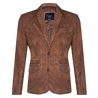 Image of Men&#039;s Tan Suede Blazer Jacket Soft Real Italian Leather Fitted Vintage Coat M