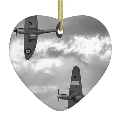 Image of World War Aircraft Airplane Print Personalised Christmas Bauble, Ceramic Hanging Ornament, Tree Decoration For Boyfriend Girlfriend Wife Xmas Gifts