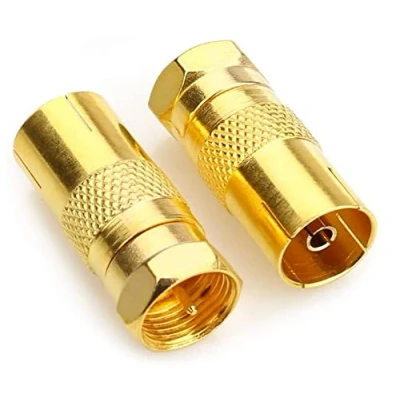 Image of ASCL 2 x Coax Socket Female to F Plug Male Connector Adaptor Gold Plated TV Satellite Aerial Cable Lead Convertor