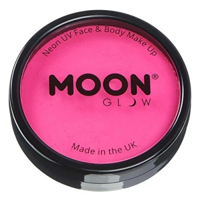 Image of Pro Intense Neon UV Face &amp; Body Paint Cake Pots by Moon Glow Pink Professional Water Based Makeup for Adults, Kids 36g