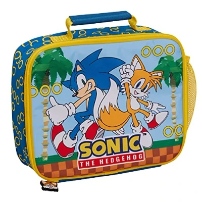 Image of Sonic The Hedgehog Lunch Bag for Kids Sega Box School Travel Insulated Lunchbag with Drinks Holder