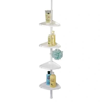 Image of WENKO 3201010100 Telescopic shower corner element Compact White 4 shelves, hooks, Aluminium, 26 x 78 275 19.5 cm,