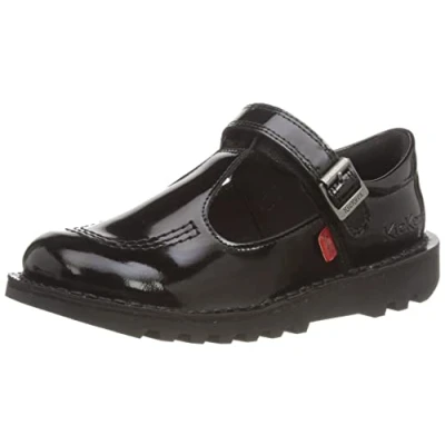 Image of Kickers Junior Girl&#039;s Kick T Vel School Uniform Shoe, Patent Black, 13 UK Child