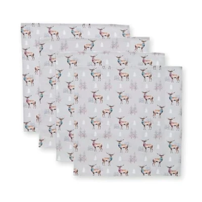 Image of Cooksmart Set of 4 British Designed Christmas Napkins Table For Parties, Events &amp; Xmas Dinners Cotton All Festive Occasions Stag