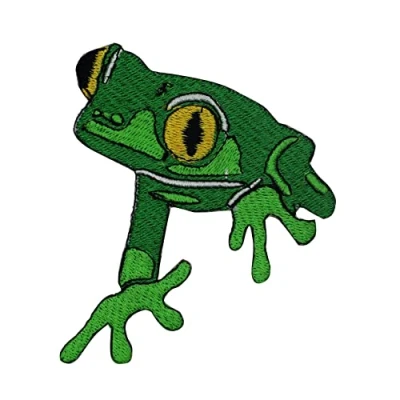 Image of Frog Cute Sitting Embroidered Iron on Sew Patch Badge for Clothes etc. 8x7cm
