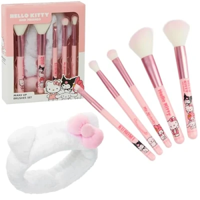 Image of Hello Kitty Makeup Brush Set of 5 with Fluffy Headband Gifts for Her