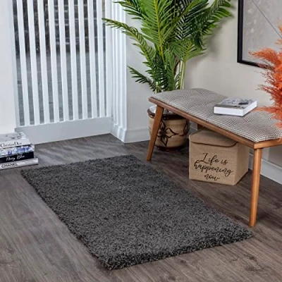 Image of Livabliss Home Shaggy Rug Modern Runner Rugs Living Room, Hallway 80x150 cm, Soft for Bedroom Neutral Boho Fluffy Rug, Easy Care Plush Thick Pile Dark Grey