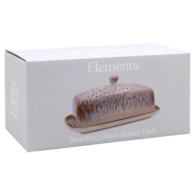 Image of Lesser &amp; Pavey Reactive Glaze Gold or Blue/Grey Ceramic Butter Dish Unique Tonal Finish (Gold)