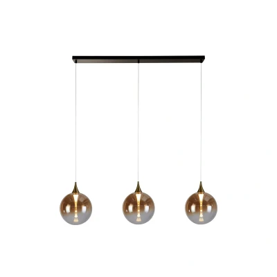 Image of Alchemy 3 Light LED Bar Celling Pendant Lamp, Black metal and Amber Glas