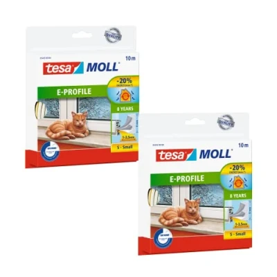 Image of tesamoll E Profile Seal Self Adhesive Rubber Draught Excluder for Insulating Gaps in Windows and Doors White 2X 10 m x 9 mm 3.5