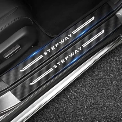 Image of RIDGOEL 4Pcs Car Door Sill Protector for Renault Dacia Sandero Duster Stepway, Carbon Fiber Kick Plates Accessories Automobile Threshold Scuff Plate Steps Welcome Pedal Decorative Strips A